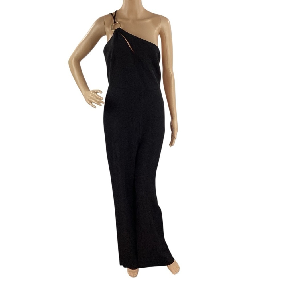 Line & Dot Vaughn One Shoulder Black Jumpsuit Ring Detail Size M - Picture 2 of 10